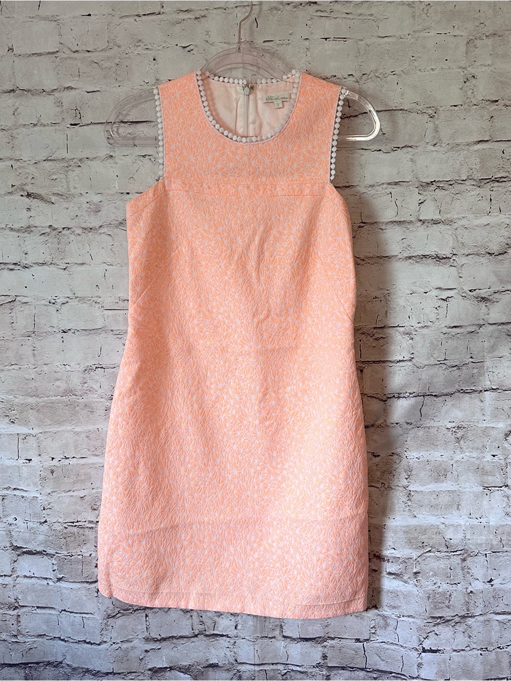 Shoshanna Peach Pom-Pom Trim Sleeveless Mini Dress